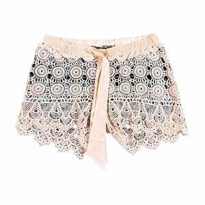 For Cynthia Beachwear Women’s Beige Lace Tie Waist Lined Shorts Size M
